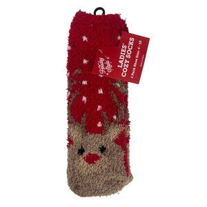 Holiday Style Cozy Socks Reindeer Pattern Womens Size 4-10 Red New